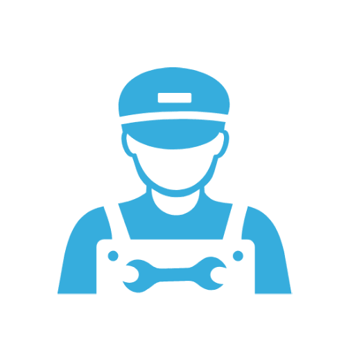 A blue pixel art picture of a man with a wrench.